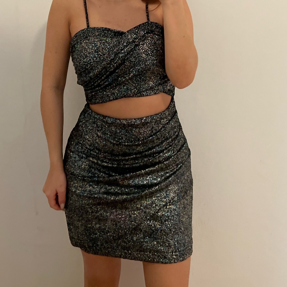 Zara CUT OUT MULTICOLORED GLITTER DRESS size XS